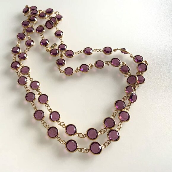 Beautiful Purple Swarovski Crystal Gold Filled Necklace 30" Long swan logo - Picture 8 of 11